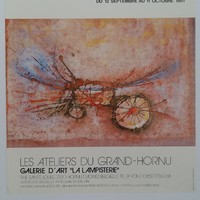 Affiche pour l'exposition Henry Lejeune : Les ateliers du grand-hornu , à la Galerie d'art La Lampisterie (Mons) du 12 septembre au 11 octobre 1981.